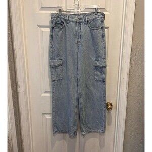 Old Navy Womens Cargo Jeans Sky High Wide Leg High Rise Light Wash Womens‎ 12